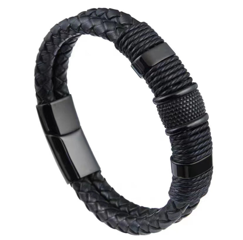 Men's Weaving Exquisite Titanium Steel Leather Couple Stainless Magnetic Bracelets