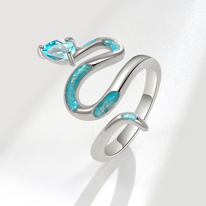 Women's & Men's Oil Dripping Green Snake Open Sier Ring