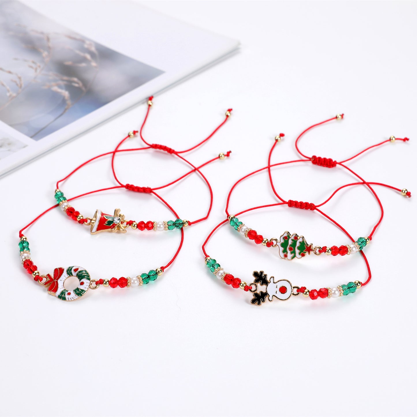 Bell Christmas Tree Crystal String Beads Bracelets