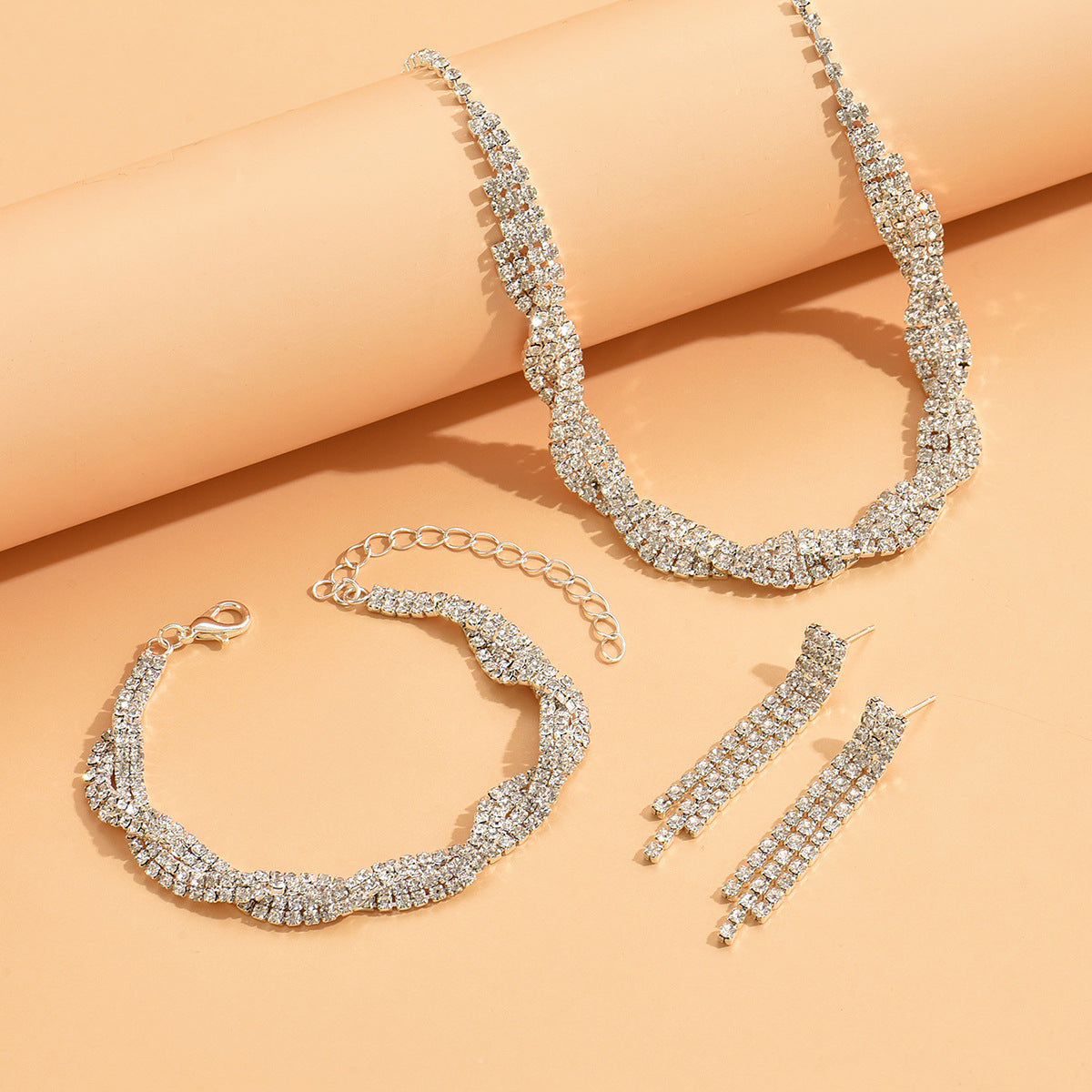 Women's Popular Wedding Dress Bridal Rhinestone Two-piece Jewelry Set