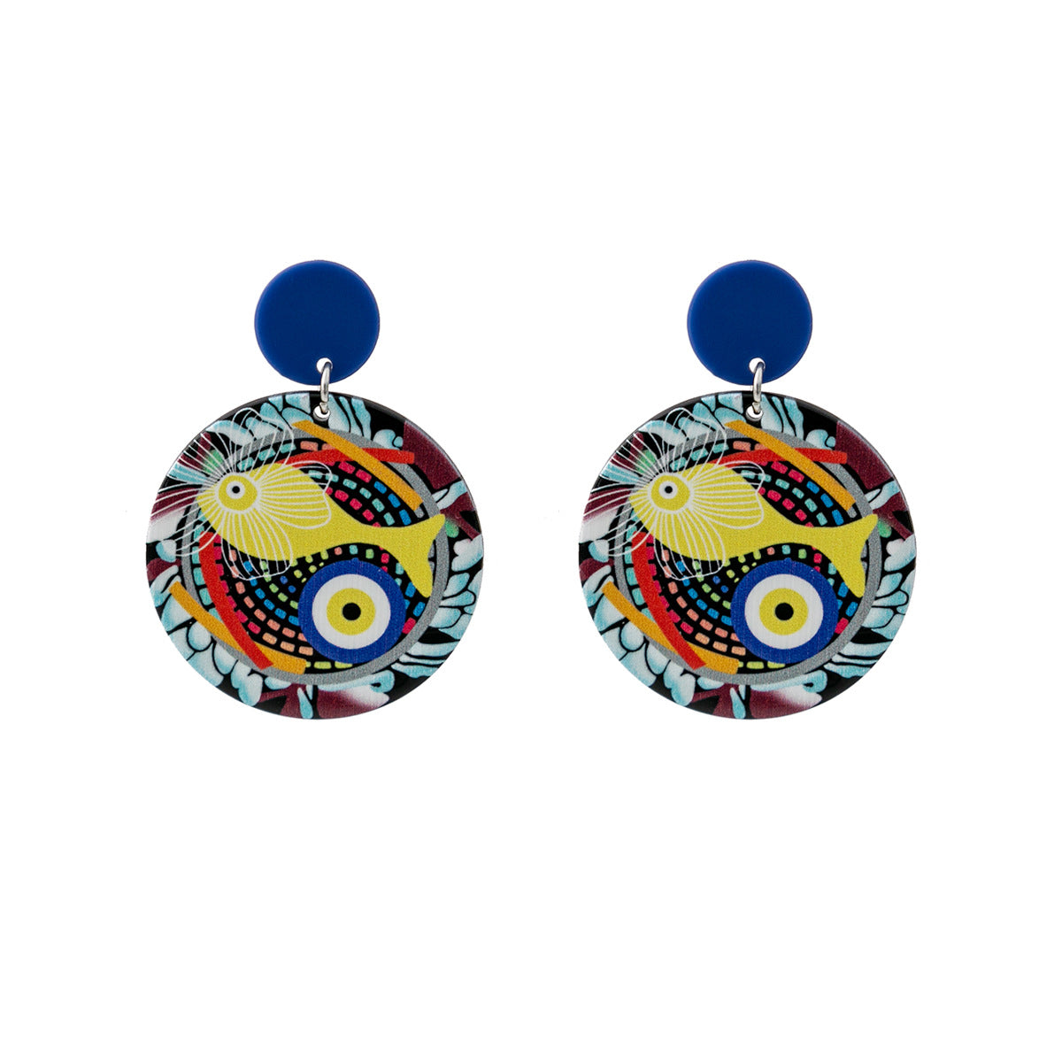 Sier Needle Creative Fun Eyes Boucles d'oreilles en acrylique de couleur contrastée