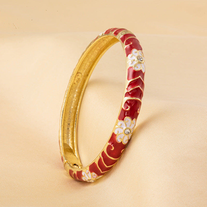 Cloisonne Enamel Fine Floral Vintage Drop Bracelet