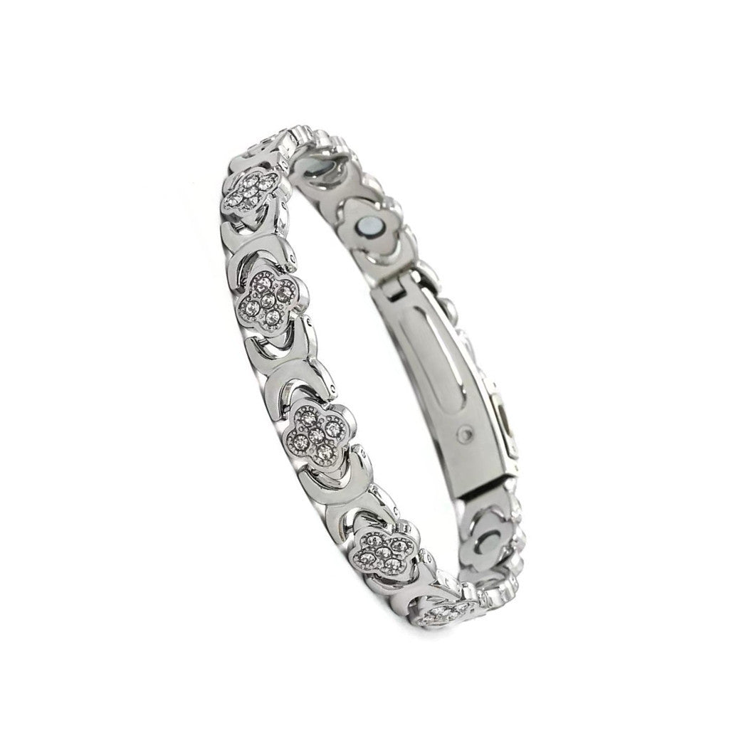 Magnet Affordable Luxury Fashion Clover Alloy Diamond Single Row Couple Bracelet