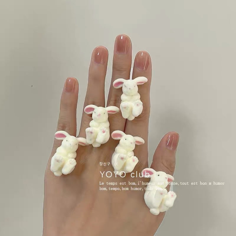 Mignon lapin tridimensionnel Animal flocage doux et boucles d'oreilles