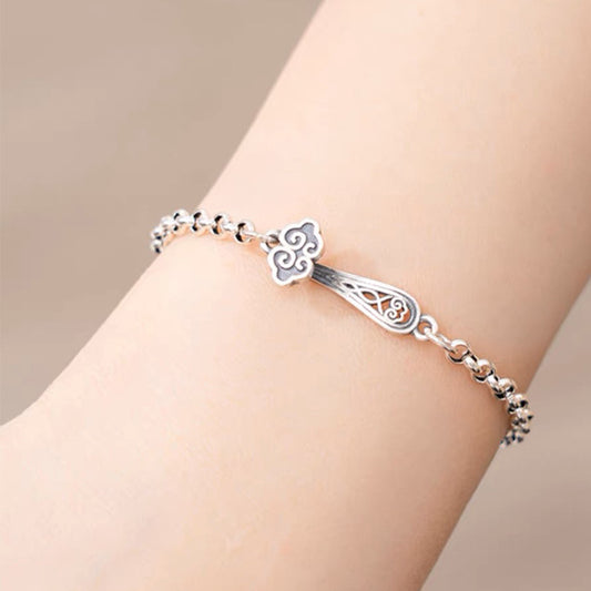 Women's Sier Lucky For Retro Distressed Plated Bracelets