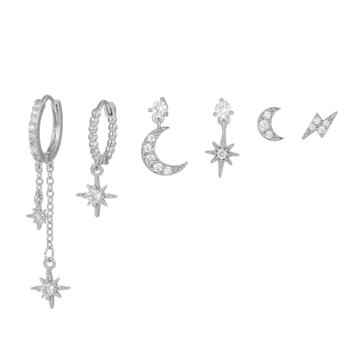 Moon Asymmetric Set Fashion Zircon Earings Rings