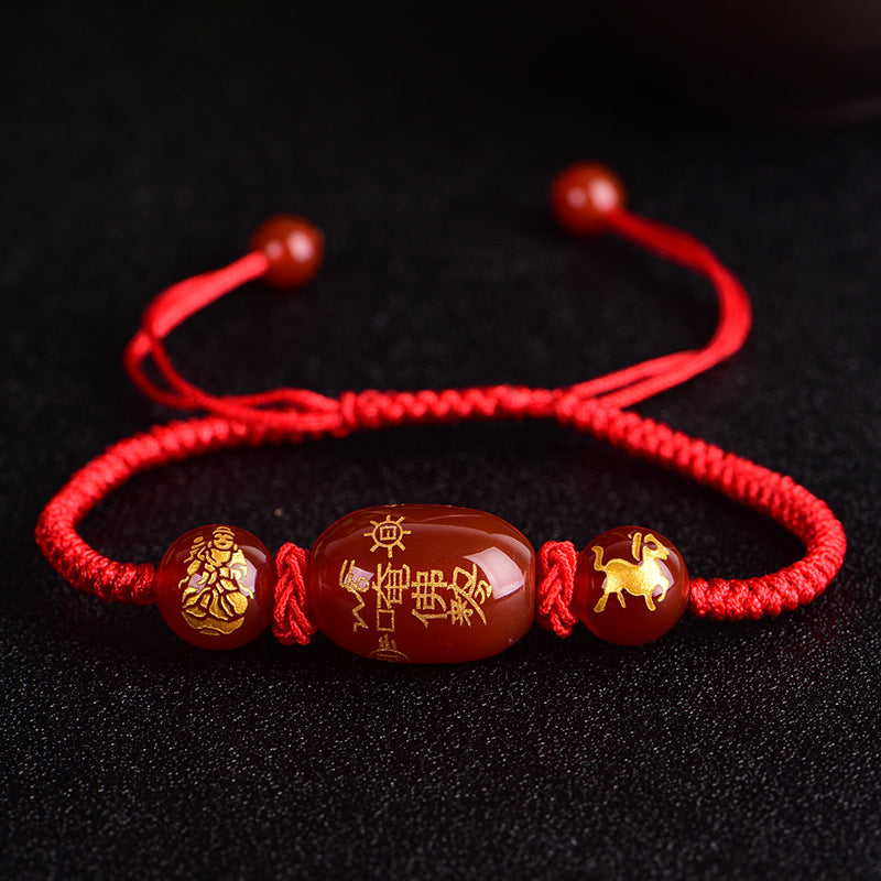 Bracelets de tigre en corde d'agate rouge thaïlandaise du zodiaque