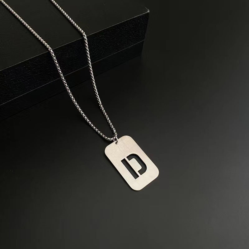 Men's Titanium Steel Female Letter Nameplate Pendant Necklaces