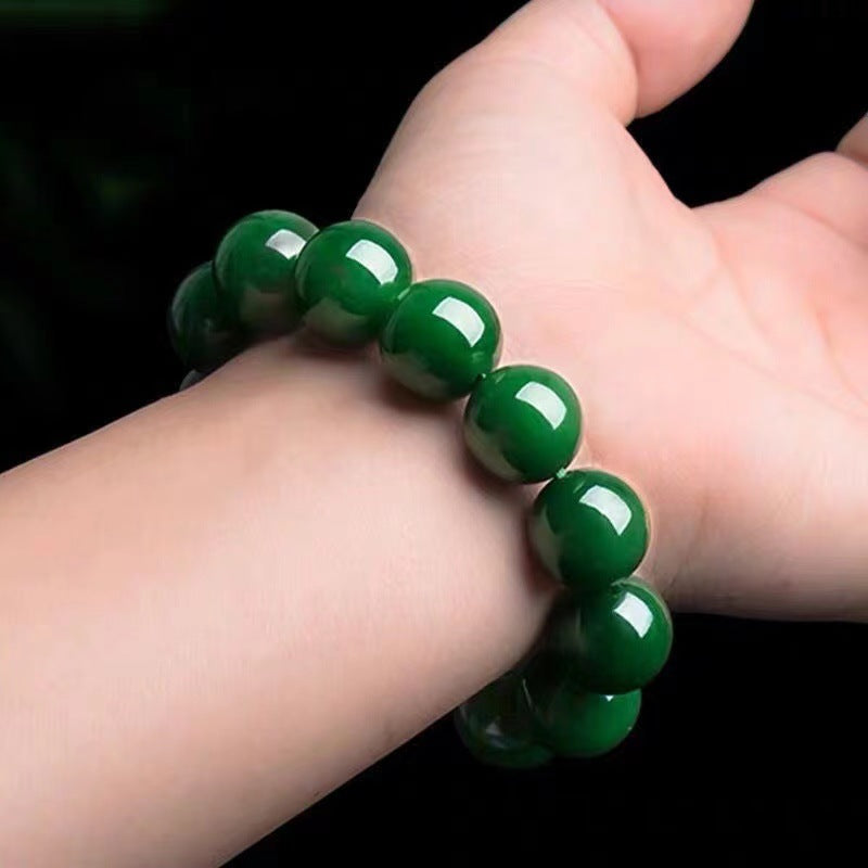 Jade Green Color Spinach Beryl Round Beads Bracelets