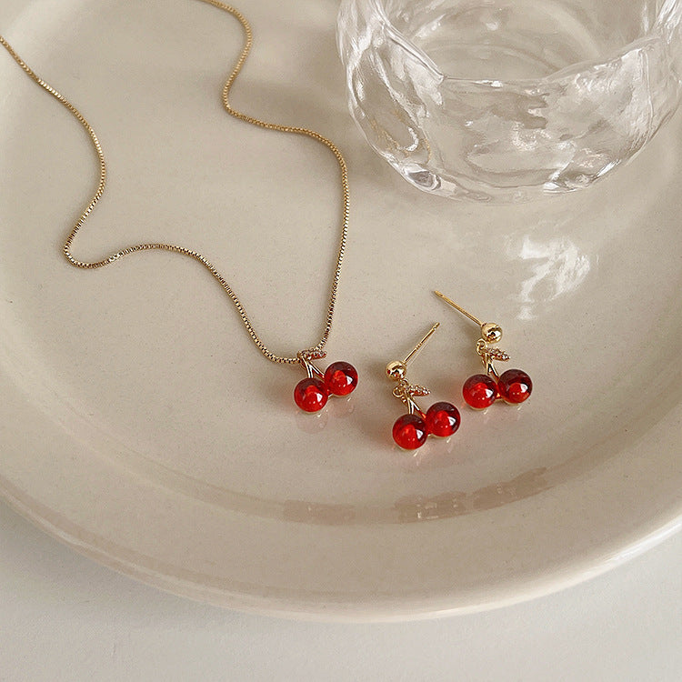 Women's Red Cherry Garnet For Niche Design Summer Clavicle Necklace