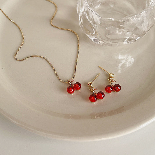 Women's Red Cherry Garnet For Niche Design Summer Clavicle Necklace