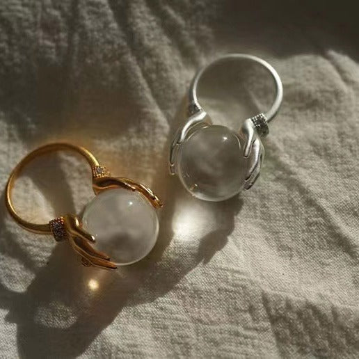 In Your Palm Planet Handmade Crystal Ball Couple Personalized Birthday Ring