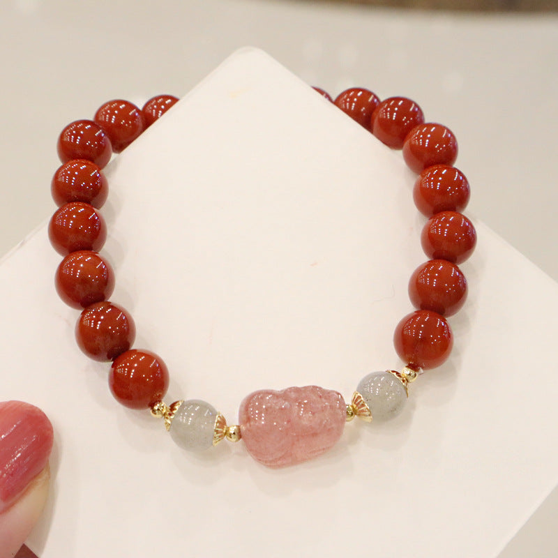 Bracelets de style ethnique pour femmes, rouge du sud, avec quartz fraise, pierre de lune