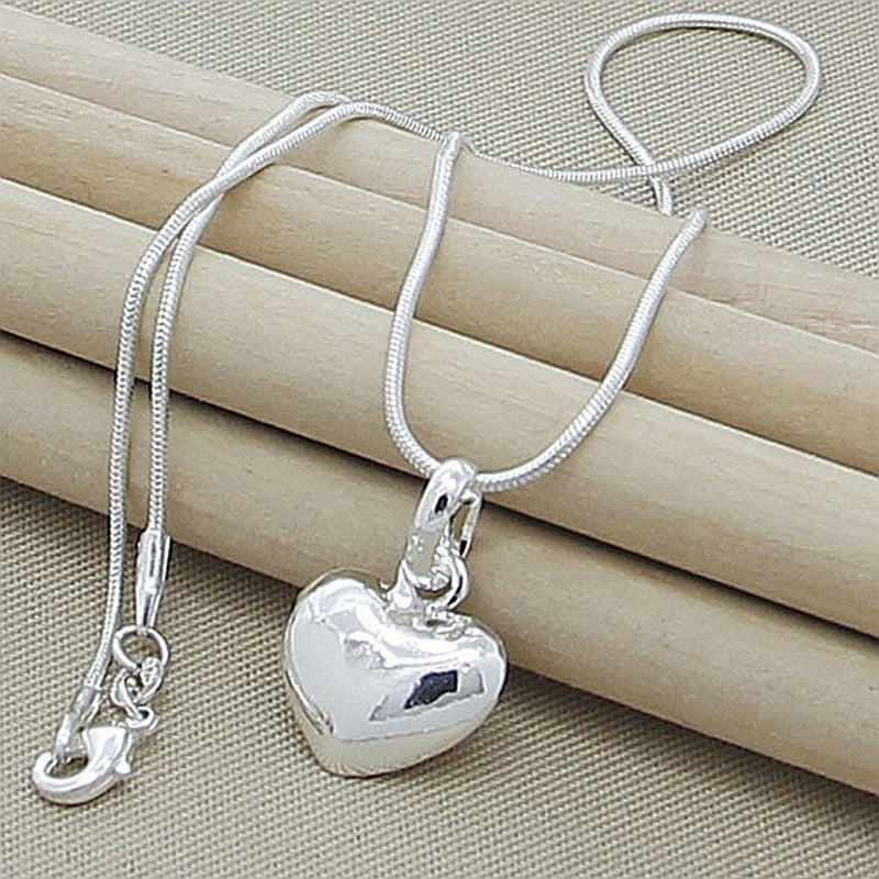 Jewelry Korean Style Sier Plated Fat Heart Necklaces