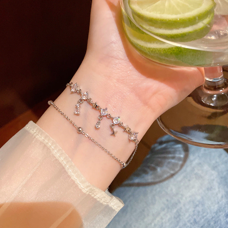 Korean Style Super Flash Zircon Female Light Luxury Minority Double Bracelets