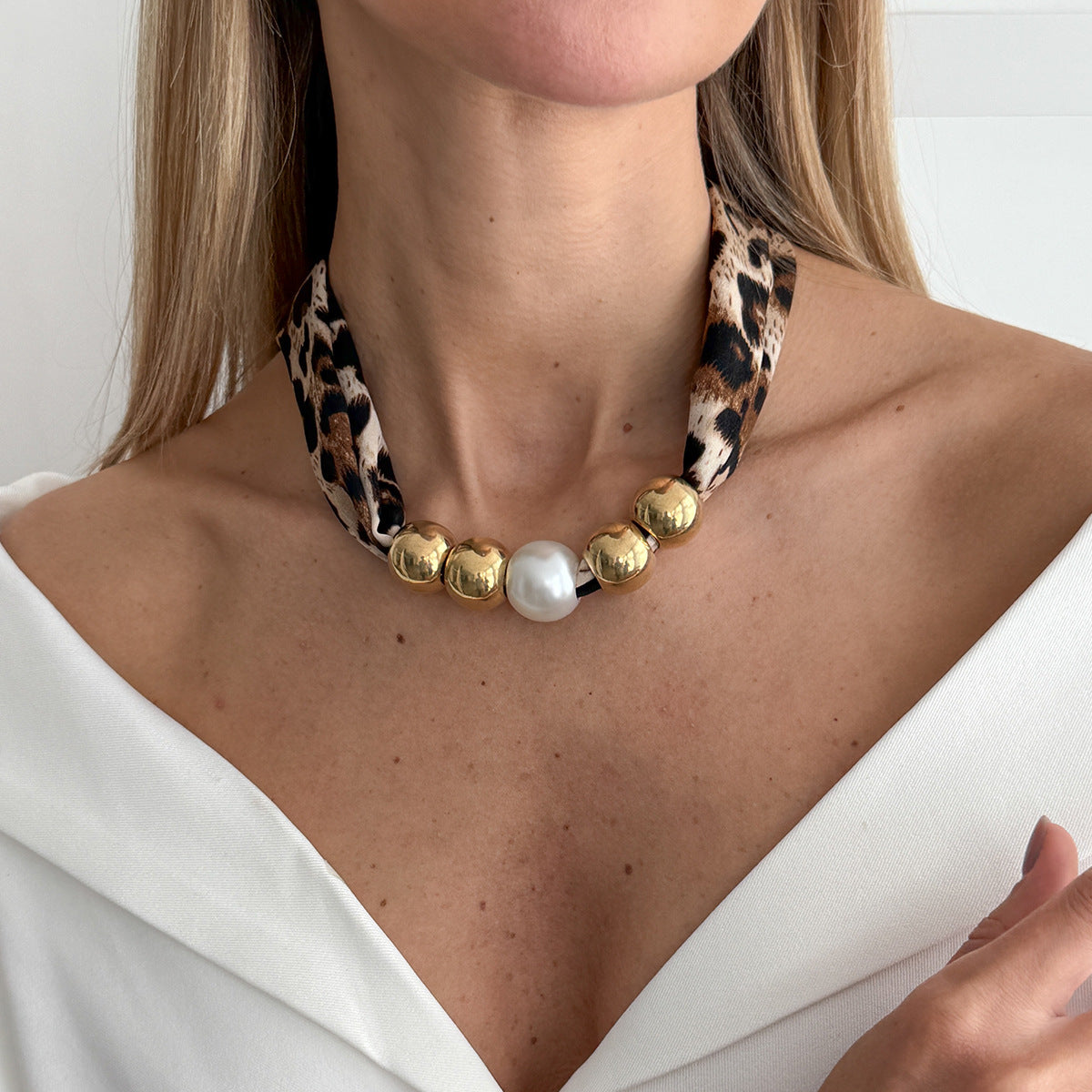 Leopard Print Silk Scarf Flannel Knotted Female Creative Imitation Necklace