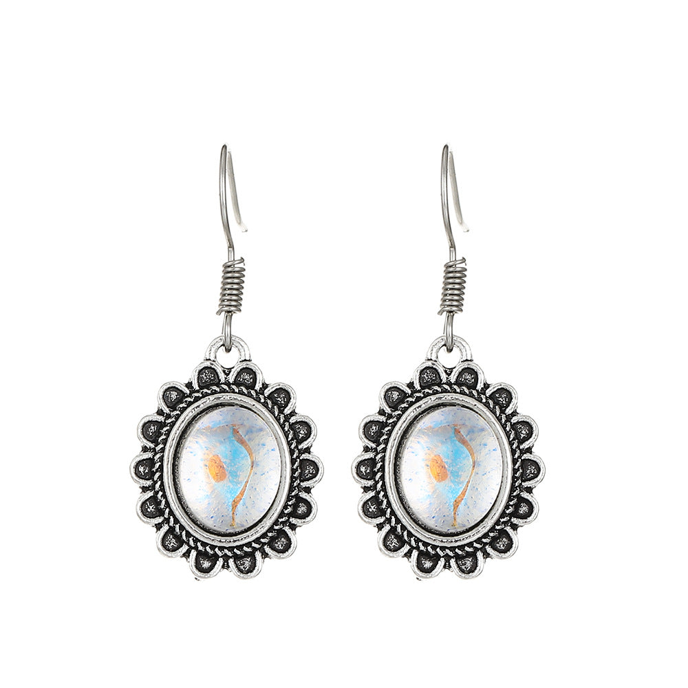 Love Turquoise Alloy Distressed Geometric Moonstone Earrings