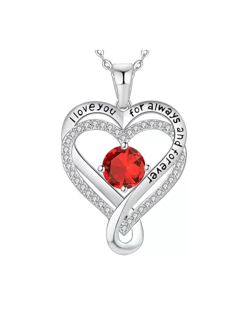 Women's Month Birthstones Heart Of Eternity Double Layers Loving For Necklace