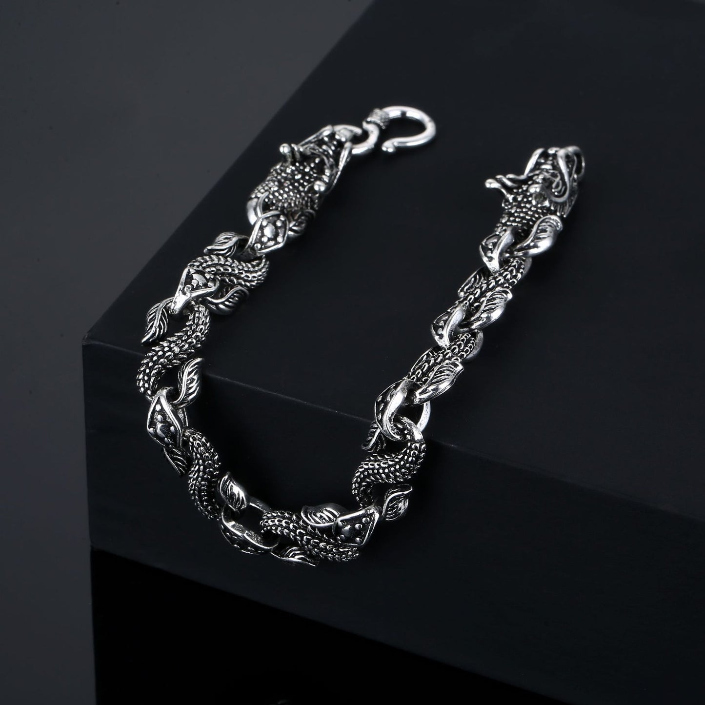 Men's Steel Double Chinese Dragon Heads S-shaped Bracelets