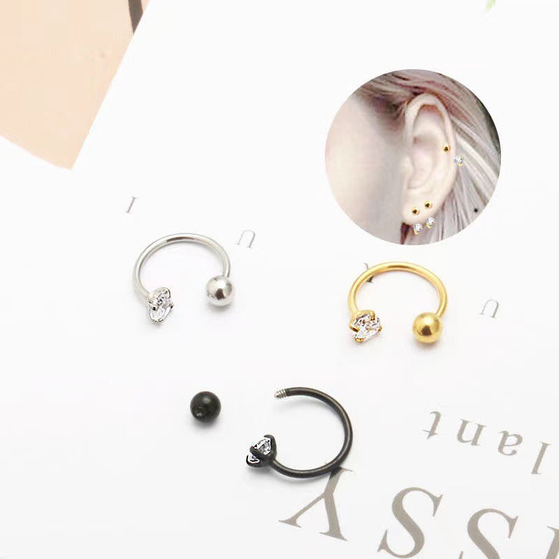 Stainless Steel Diamond Nose Zircon Shaped Rod Earrings