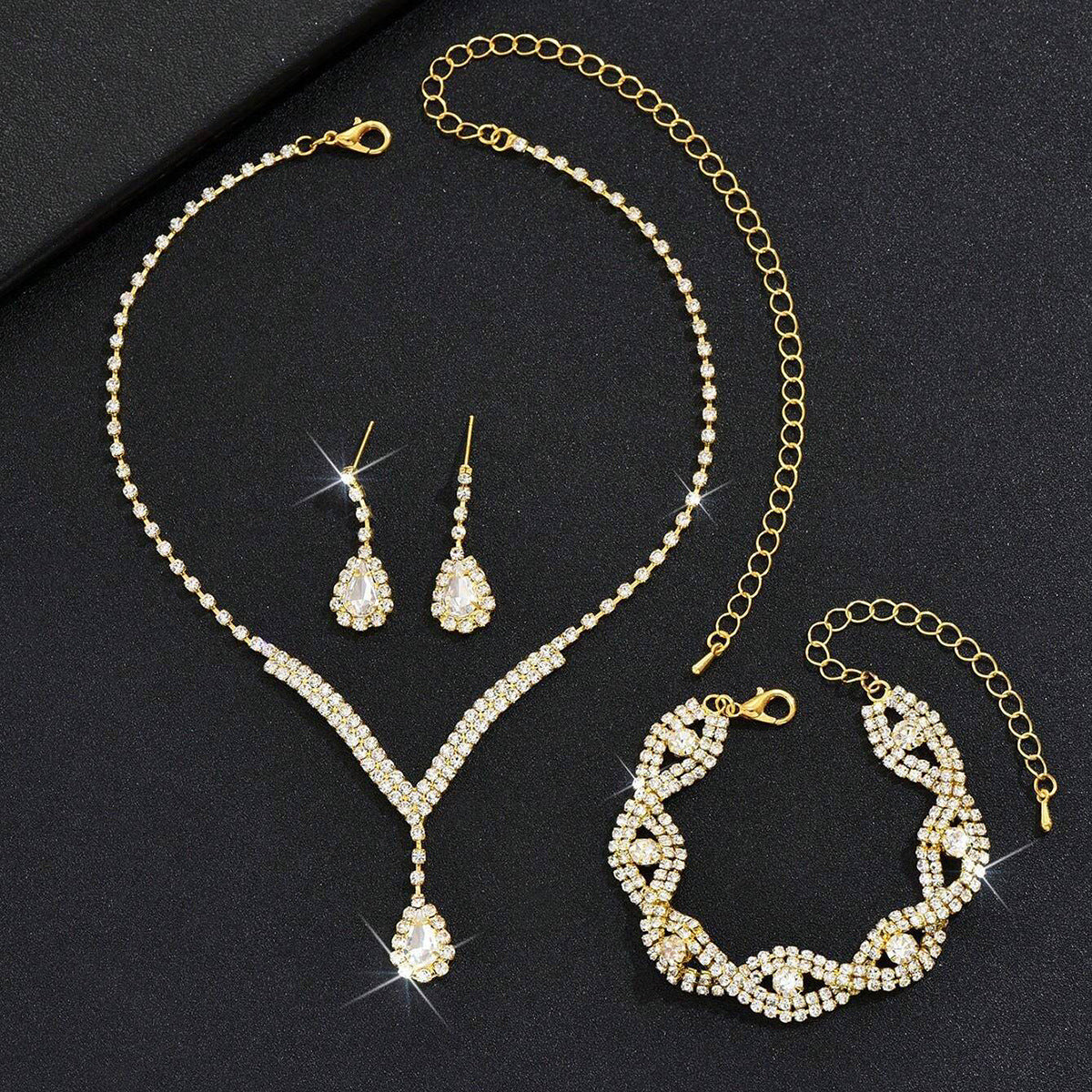 Bridesmaid Prom Costume Rhinestone Bridal Wedding Metal Jewelry Set