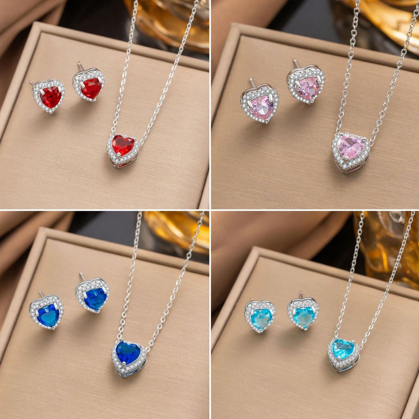 Micro Inlaid Zircon Love Three-piece Female Affordable Luxury Jewelry Set