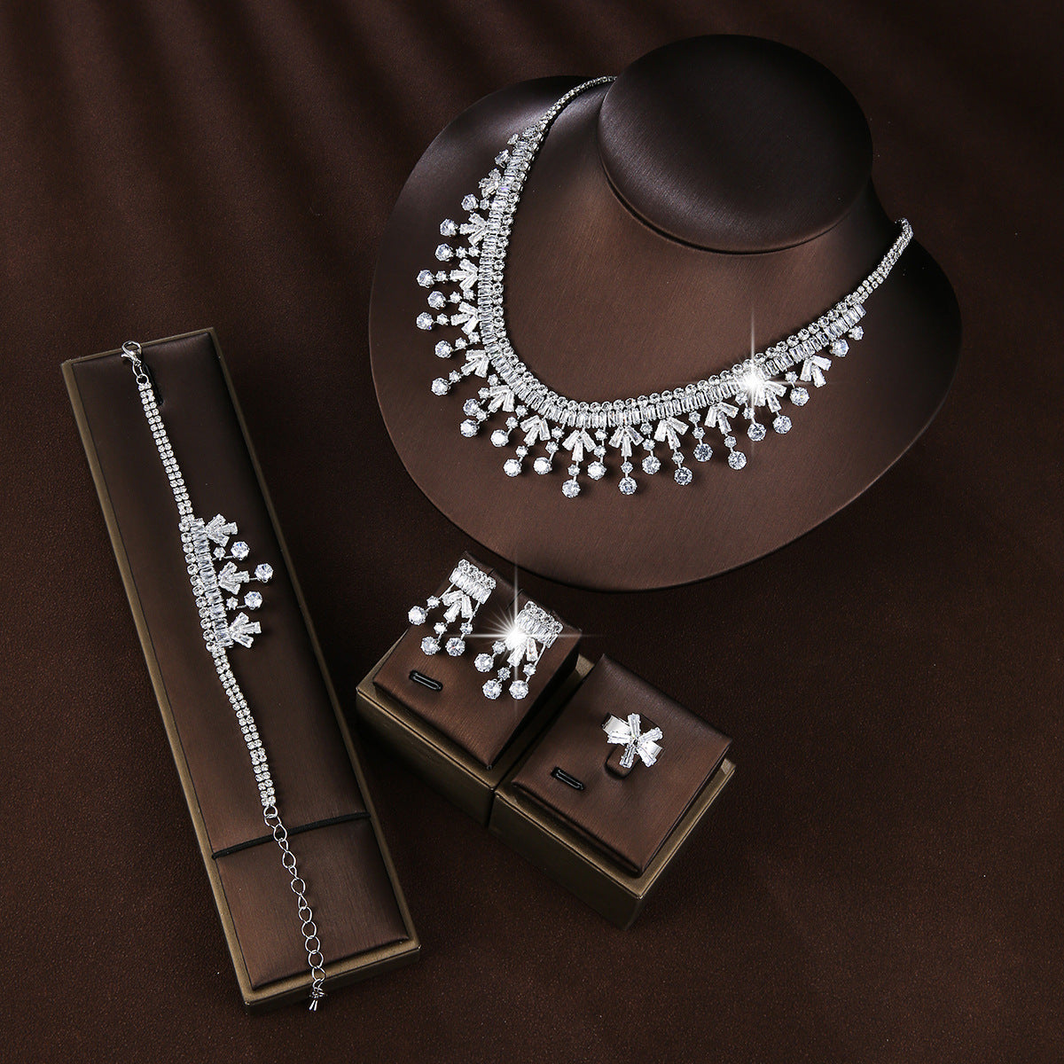 Bridal Copper Micro Inlaid Zircon Wedding Jewelry Set