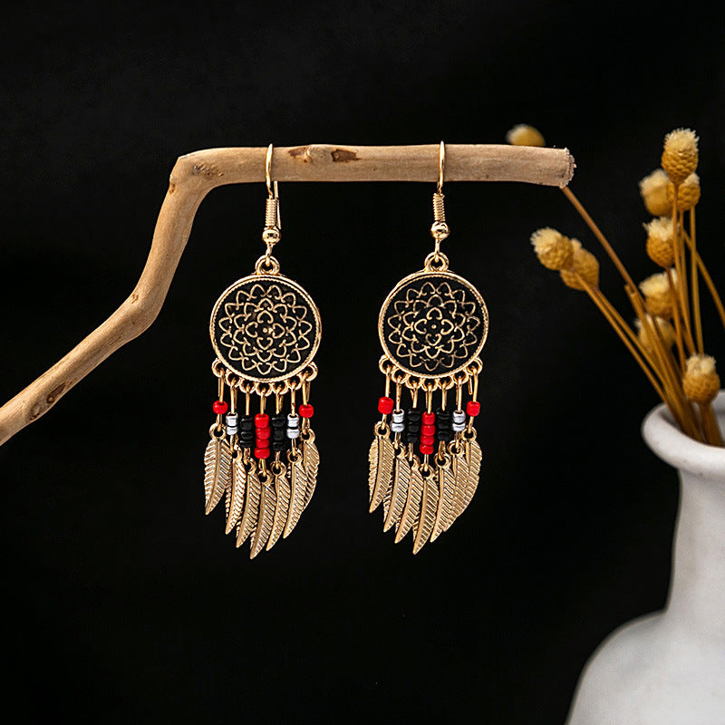 Ethnic Style Imitation Miao Sier Colorful Long Feather Tassel Earrings