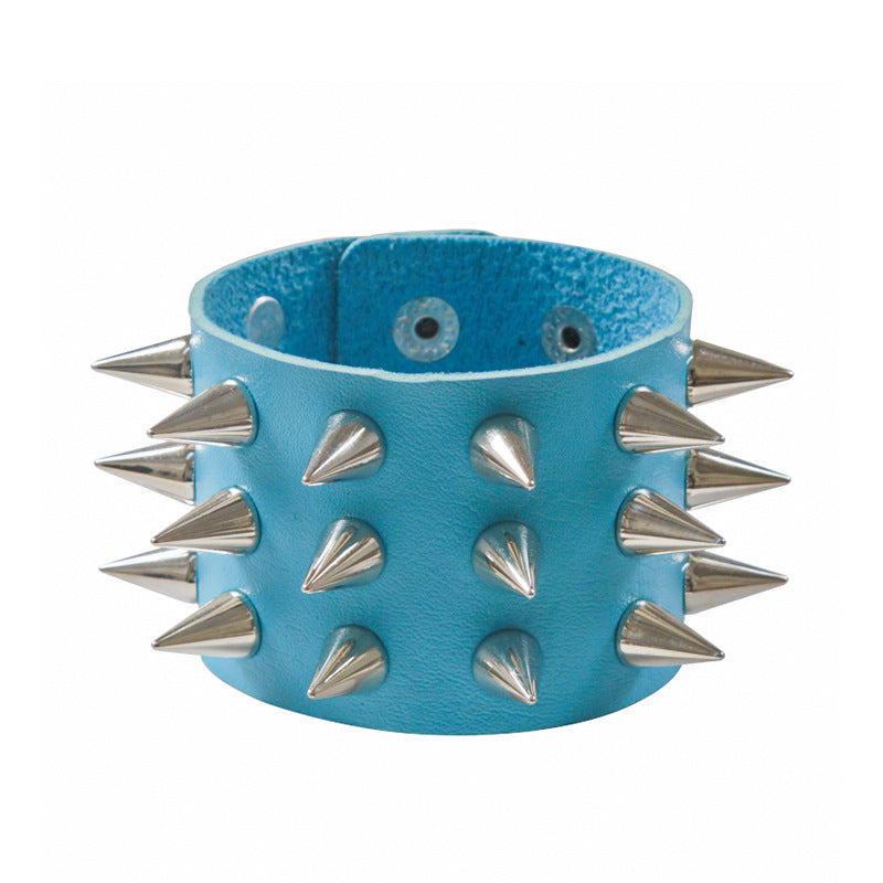 Punk Exaggerated Three Rows Tapered Pointed Rivet Bracelet
