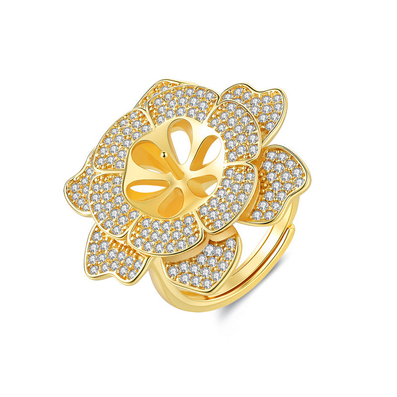Pearl Setting Inlaid Zircon Ladies Clasp Ring