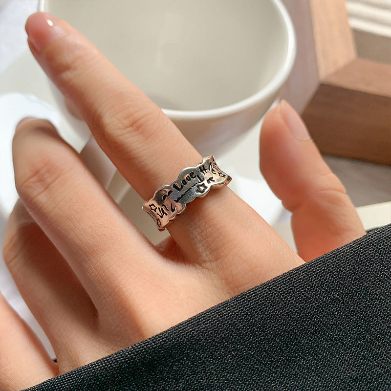 Women's Lan Smiley Personality Niello Simple Versatile Opening Ring