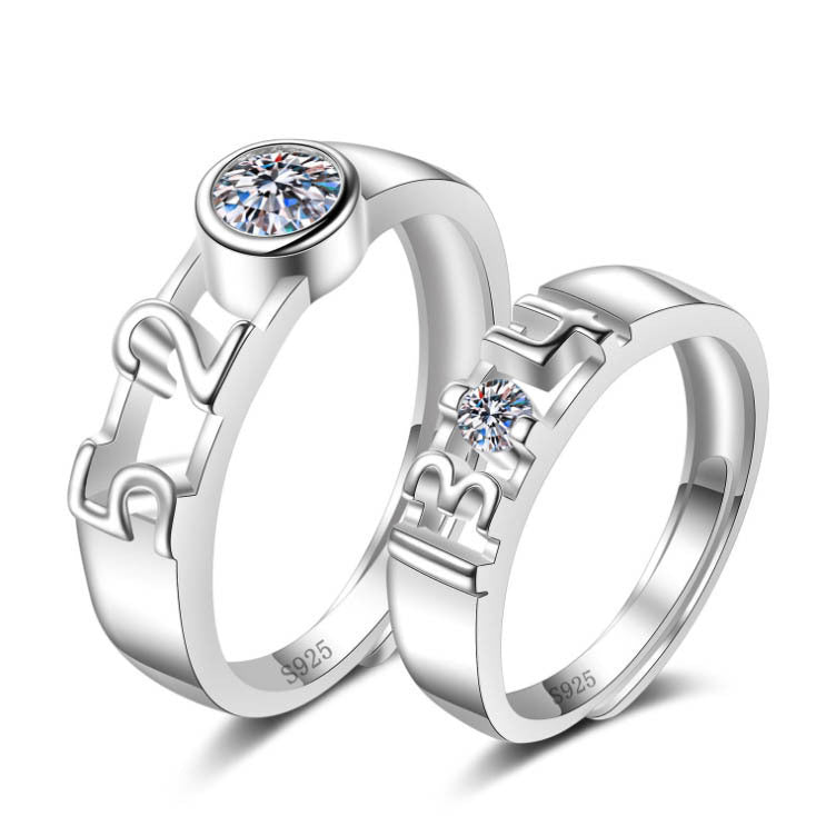 Women's & Men's Style Couple Sier Plated Open Live Rings