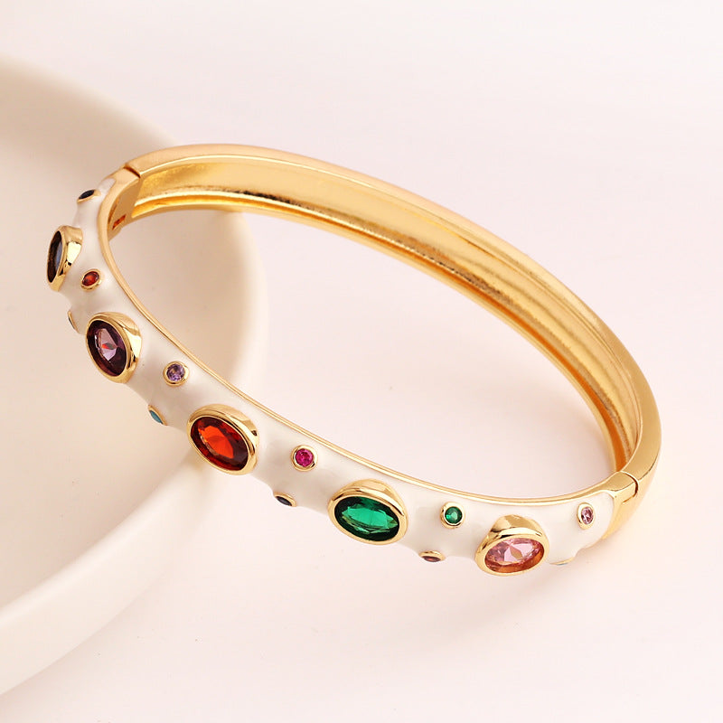 Women's Micro Inlay Color Zirconium Drip High Retention Copper Plated Gold Bracelet
