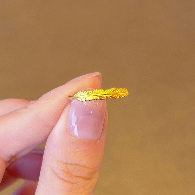 Women's Simple Golden Feather For Niche Temperament Rings