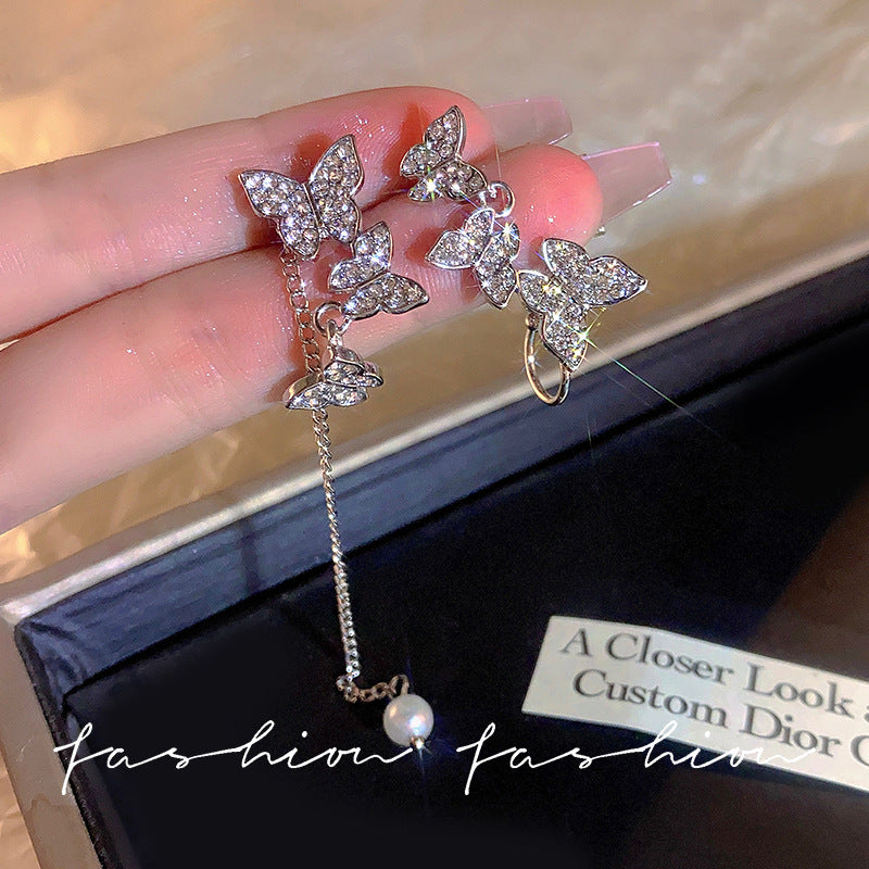 Long Asymmetric Female Temperament And Butterfly Earrings