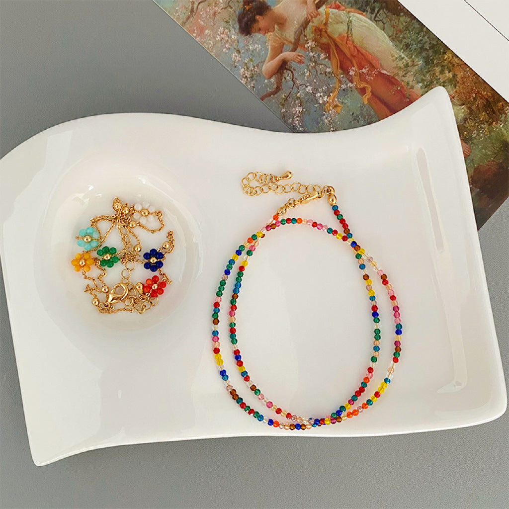 Women's Colorful Zircon Beaded Dopamine Fashion Casual Twin Clavicle Necklaces
