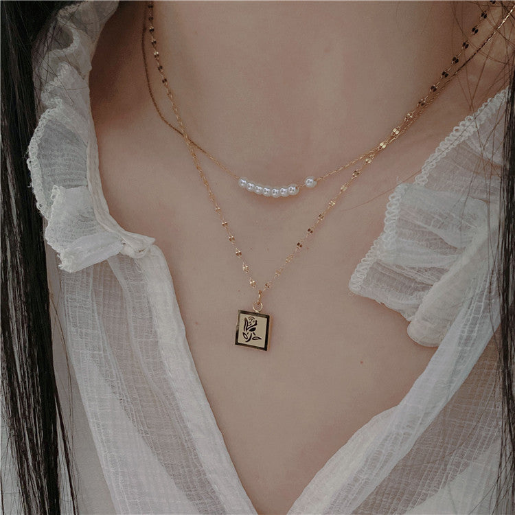 Gold-plated Pearl Embossed Rose Adjustable Clavicle Necklaces