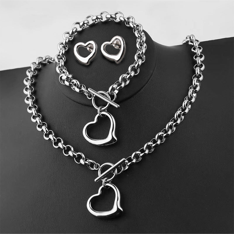 Women's Titanium Steel No Fading Simple Fashion Stainless Love Jewelry Set