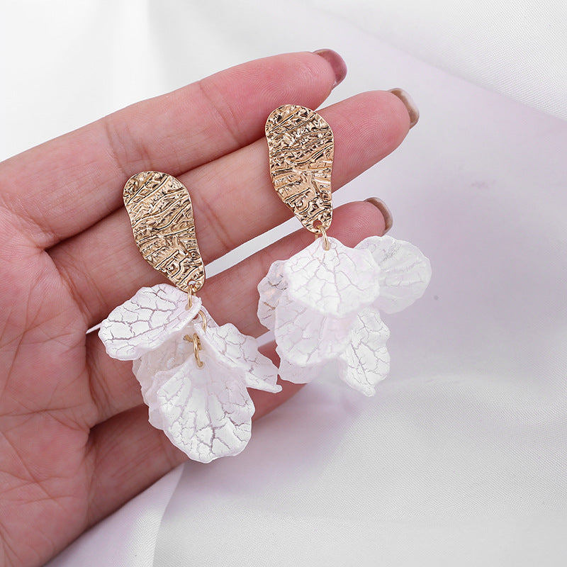 Boucles d'oreilles pétales de tempérament pour femmes, simples, à la mode, hautes et dignes