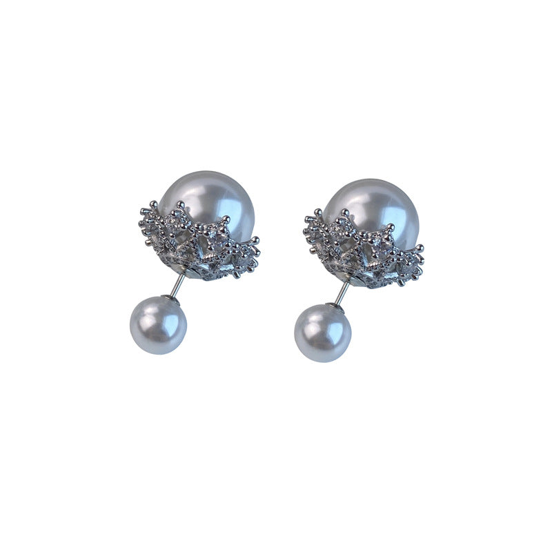 Hollow Out Rhinestone Pearl French Style Earrings