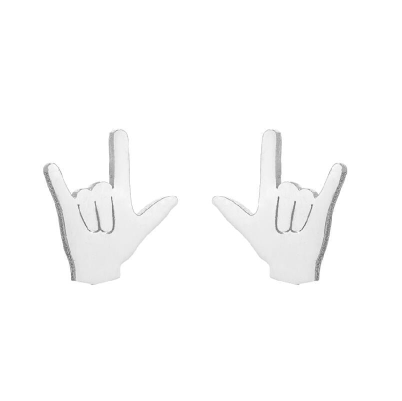 Personalized Gesture Ear Alphabet Letter Couples Electroplated Stainless Stud Earrings