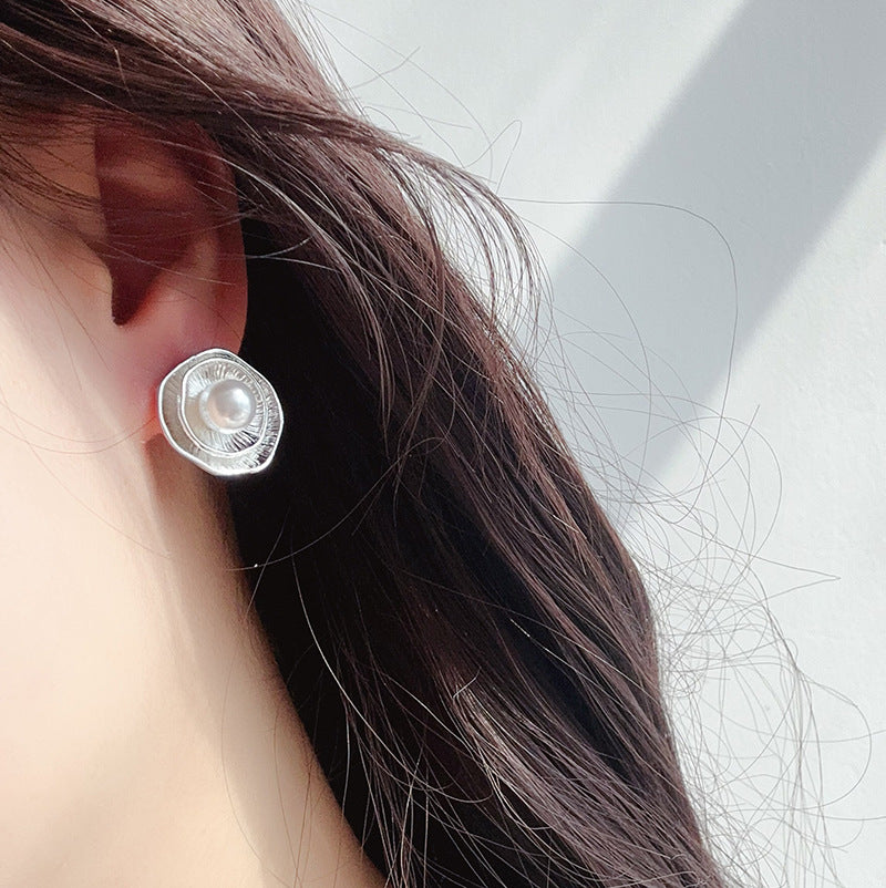 Lotus Leaf Pearl Everyday Joker French Minority Without Hesitation Stud Earrings