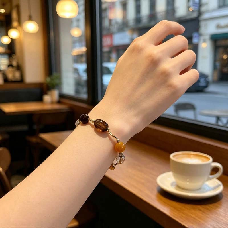 Women's Saturn Yellow Tiger Eyes Black Gold Bracelet