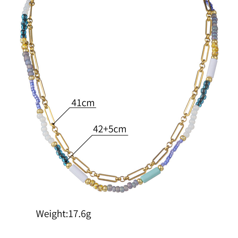 Women's Dopamine Beaded Stitching Fashion Double Layer Necklaces