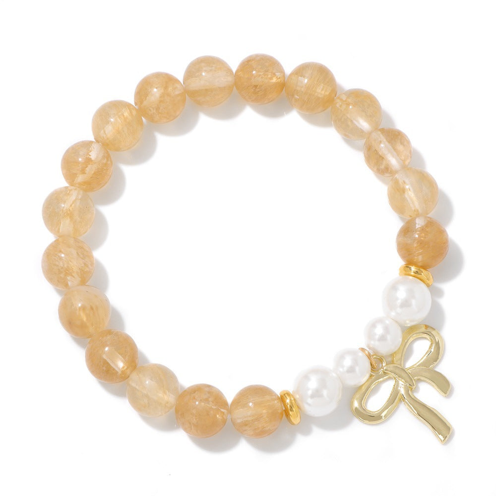 Bow Female Natural Stone Pink Agate Beads For Bracelet