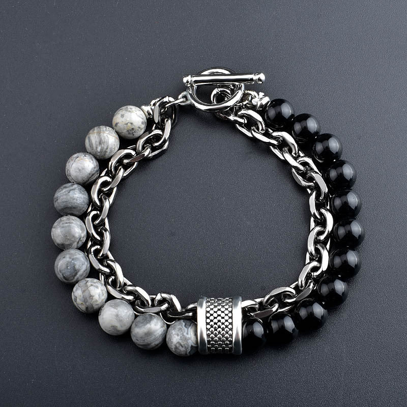 Herren-Armbänder mit Metallschnur und Perlenkette