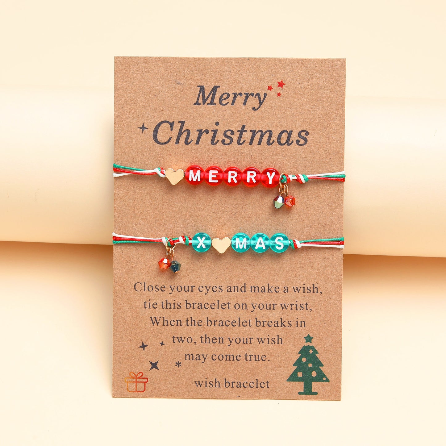 Letter Merry Christmas Glass Pendant Woven Bracelets