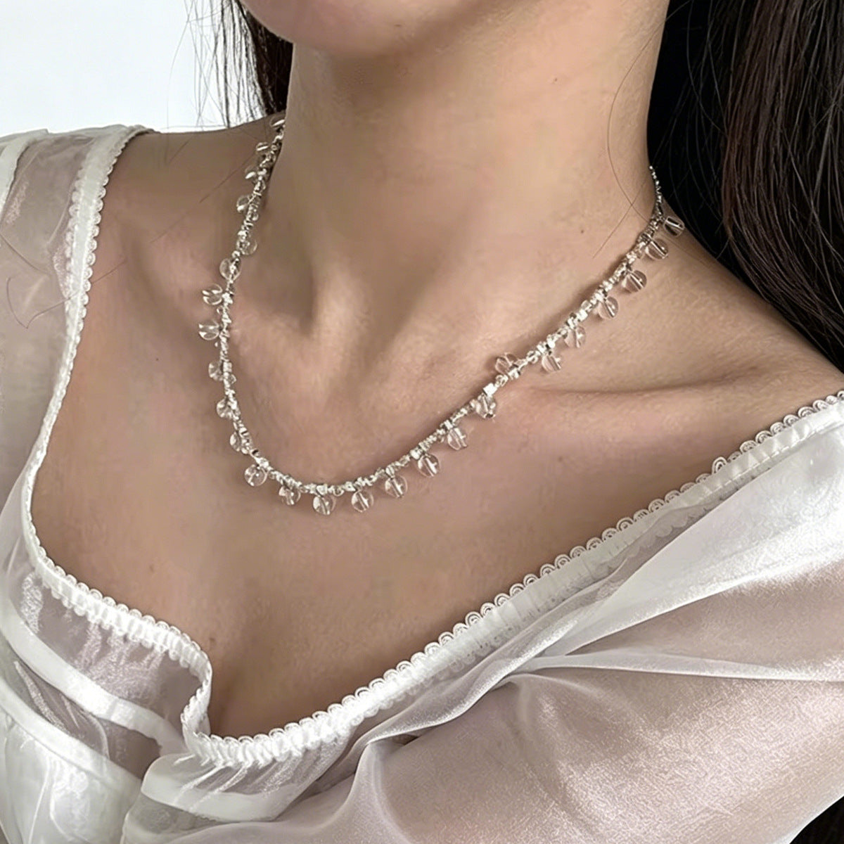 Cold Fairy Crystal Hand Twin Tassel Clavicle Necklace