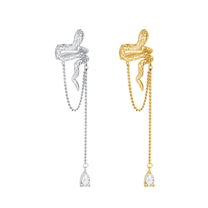 Long Tassel Snake-shaped Without Piercing Personality Snake Water Drop Zircon Ear Clip