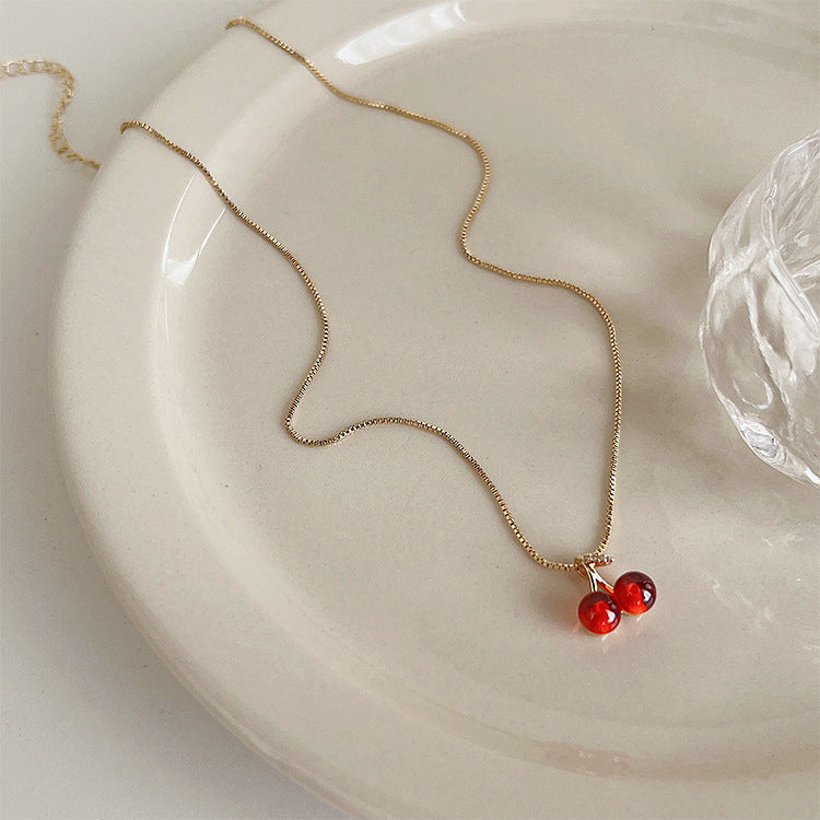 Women's Red Cherry Garnet For Niche Design Summer Clavicle Necklace